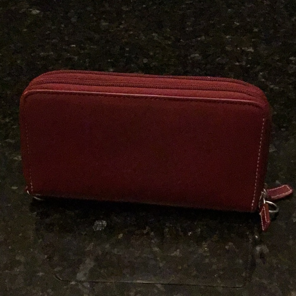 Red leather double zip wallet